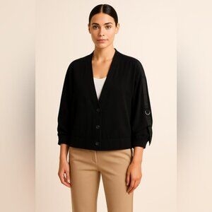 Vince Black Button-Front Jacket with Satin Trim & D-Ring Detail Size S